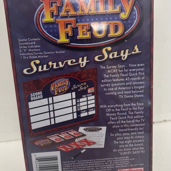 Quick Picks Family Feud Survey Says Travel Size 2008 board game NIB - Picture 2 of 2